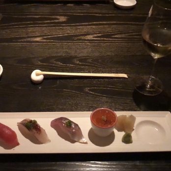 Nobu Washington D.C - Sushi course. Toro, yellowtail with chili powder and something else I can't remember, mackerel, and sushi cup. - Japanese Near Me - Washington Dc, District of Columbia