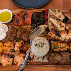 Atlantis Mediterranean Grill House - Mixed grill - always a great choice! (Lamb, chicken, shrimp, eggplant, zucchini, tomato, peppers, rice, tzatziki, infused oil)