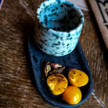 Mirate - Mezcal with fried crickets and cherry tomatoes (came with the drink) - Mexican Near Me - Los Angeles, California Mirate - Mezcal with fried crickets and cherry tomatoes (came with the drink) - Mexican Near Me - Los Angeles, California