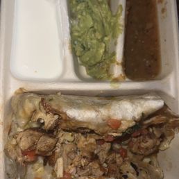 This was supposed to be a chicken quesadilla and instead it's a mess of ripped up tortilla and ingredients. Horrible quality. This was supposed to be a chicken quesadilla and instead it's a mess of ripped up tortilla and ingredients. Horrible quality.