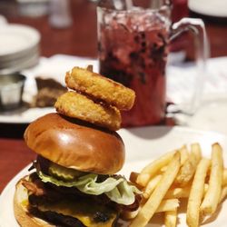 Black Angus Steakhouse - Steakhouse Bacon Cheeseburger. No onion. Amazing. Raspberry drink