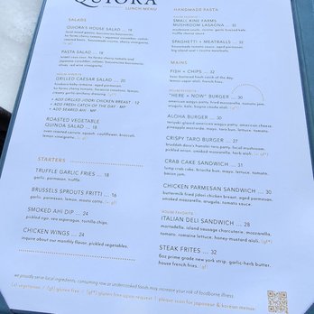 Quiora - Menu - Italian Near Me - Honolulu, Hawaii