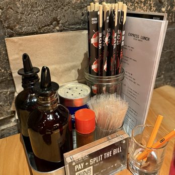 RAMEN-SAN - Chili oil, low sodium soy sauce, chili flakes and furikake on each table - Ramen Near Me - Chicago, Illinois RAMEN-SAN - Chili oil, low sodium soy sauce, chili flakes and furikake on each table - Ramen Near Me - Chicago, Illinois