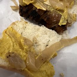 Italian Sausage with mustard and onion