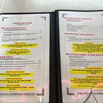 Midnight Diner - Just a sampling of one page of the menu. They offer pretty much anything for any time of the day. - Diners Near Me - Charlotte, North Carolina Midnight Diner - Just a sampling of one page of the menu. They offer pretty much anything for any time of the day. - Diners Near Me - Charlotte, North Carolina