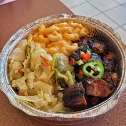 Jamaican Jerk and BBQ Restaurant - 10.10.22 -  Classic Jamaican Jerked Pork, Steamed Cabbage and Mac n Cheese