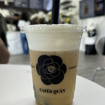 Cafes Quan - Lotus Macchiato Tea w/grass jelly-50% sugar - Coffee & Tea Near Me - San Jose, California
