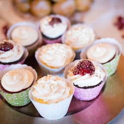 The Luvvly Cake - red velvet with cream cheese icing, lemon with earl gray icing, and black forest cupcake