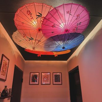 Momonoki - three umbrellas hanging from the ceiling - Sushi Bars Near Me - Peachtree City, Georgia
