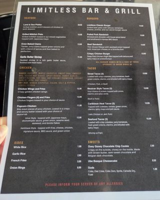 Menu photo 1 LIMITLESS Bar & Grill Thornhill, ON