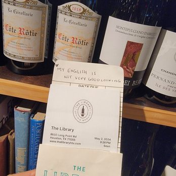 The Library - Our bill - Wine Bars Near Me - Houston, Texas