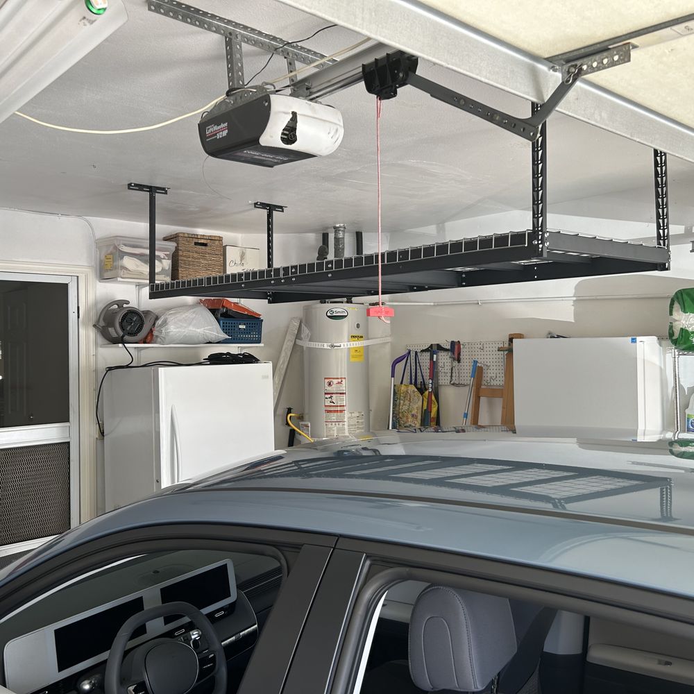 Ceiling shelving in garage Ceiling shelving in garage