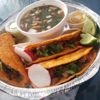 Fire Tacos De Birria - Three quesatacos (with beef consomme for dipping). - Food Trucks Near Me - Kent, Washington