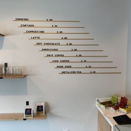 A diagonal menu laid out on the wall in a cool hipstery style!