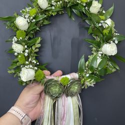 Heavenly Floral Designs - Succulent and spray roses halo.
