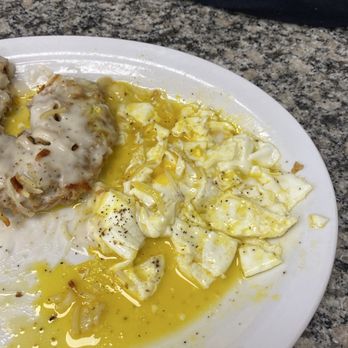 Blue Bonnet Cafe - Asked for eggs over medium...this was your 2nd chance Blue Bonnet.  First time there were egg shells. - Desserts Near Me - Marble Falls, Texas