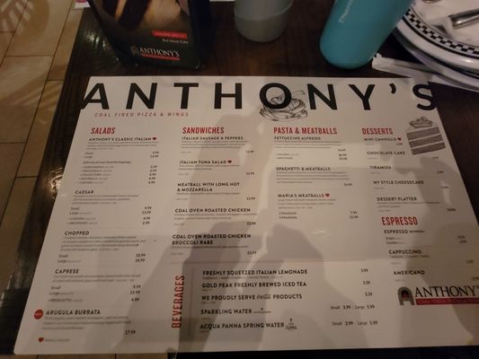 Menu photo 1 Anthony's Coal Fired Pizza & Wings Exton, PA Menu photo 1 Anthony's Coal Fired Pizza & Wings Exton, PA