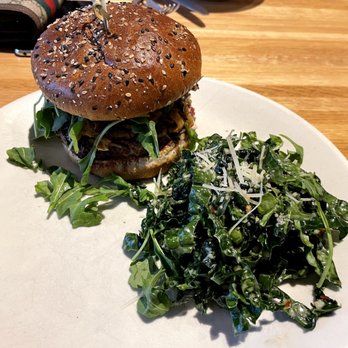 True Food Kitchen - Grass fed burger with kale salad. I wish I had gone to In N Out or Five Guys instead. - New American Near Me - Austin, Texas True Food Kitchen - Grass fed burger with kale salad. I wish I had gone to In N Out or Five Guys instead. - New American Near Me - Austin, Texas