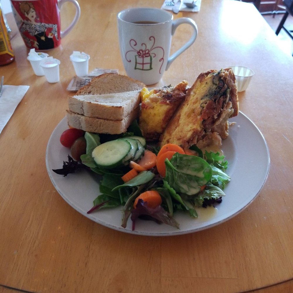 Auntie Cathie's Kitchen - Quiche of the day with sour dough bread and a side salad. Yum. - Bakeries Near Me - Agawam, Massachusetts
