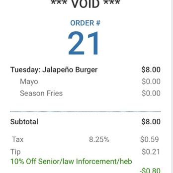 TX Burger - Original receipt at 6:27 (online receipt shows void because I clicked the link after the refund) - Burgers Near Me - College Station, Texas