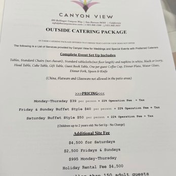 Canyon View Event Center - Outside catering packages - Venues & Event Spaces Near Me - San Ramon, California