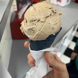 Fenik's Frozen Custard - Vegan macchiato chip icecream in salted blue corn waffle cone