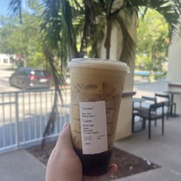 Iced coffee, dairy free, w/ pumpkin topping. Iced coffee, dairy free, w/ pumpkin topping.