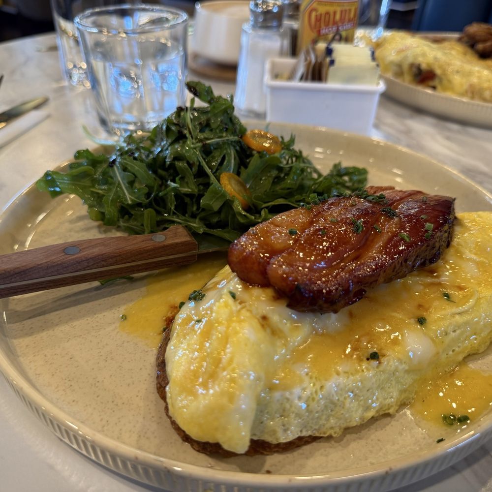 Pretti Platters - Japanese eggs on sourdough with bacon and a side salad of arugula and kumquat - Breakfast & Brunch Near Me - San Anselmo, California Pretti Platters - Japanese eggs on sourdough with bacon and a side salad of arugula and kumquat - Breakfast & Brunch Near Me - San Anselmo, California