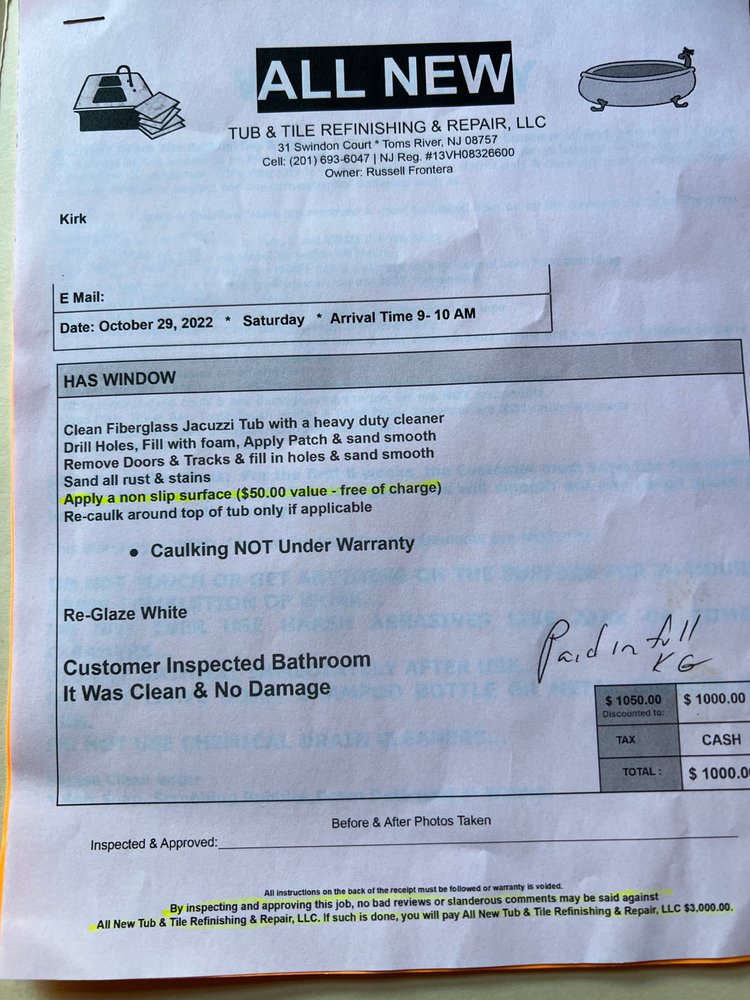ALLNEW TUB & TILE REFINISHING & REPAIR Updated August 2024 Toms