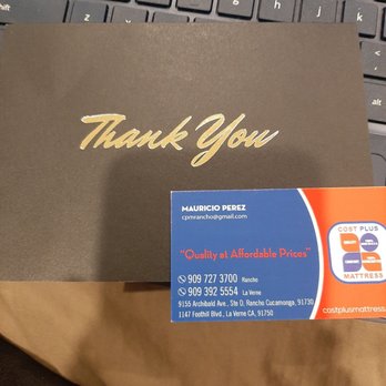 Cost Plus Mattress - I received a personalized, handwritten thank you card. - Mattresses Near Me - Rancho Cucamonga, California
