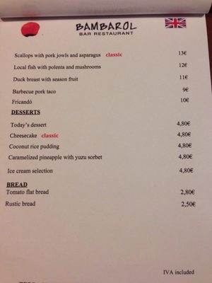 Menu photo 1 Bambarol Barcelona, B