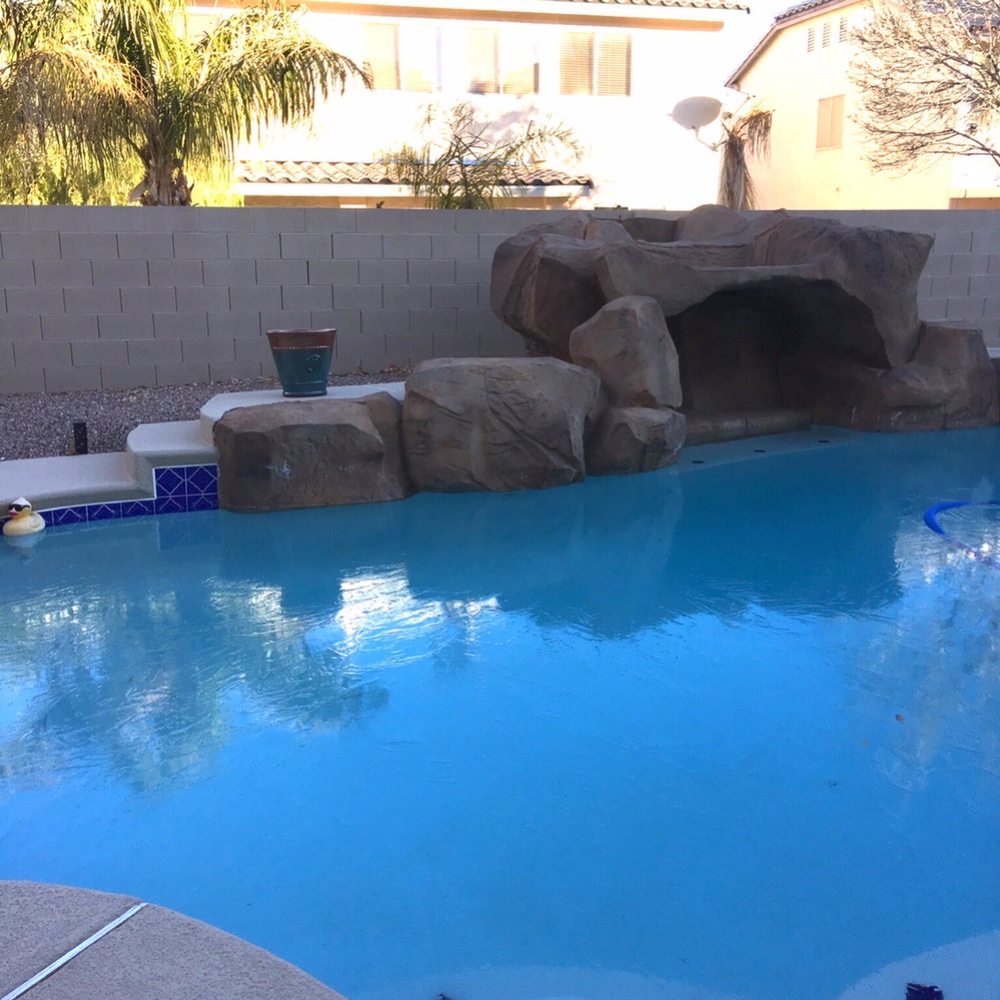 Pools R Us - Before. Out dated blue tiles, and hard to tell, stained plaster. - Pool & Hot Tub Service Near Me - Las Vegas, Nevada Pools R Us - Before. Out dated blue tiles, and hard to tell, stained plaster. - Pool & Hot Tub Service Near Me - Las Vegas, Nevada