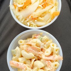 Spicy cabbage, and macaroni salad sides that came with my order.
