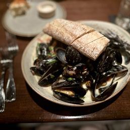 Pan Roasted Mussels! Best broth around.