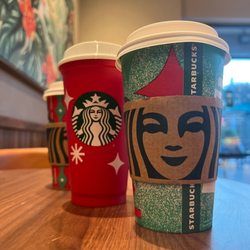 Starbucks drinks and reusable holiday cup