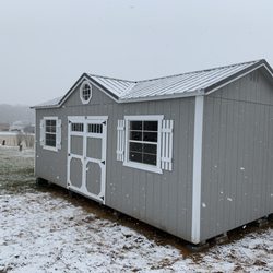 Old Hickory Buildings & Sheds - Side-Utility Shed with Gable Dormer in Gap Gray Siding and Charcoal Metal Roofing