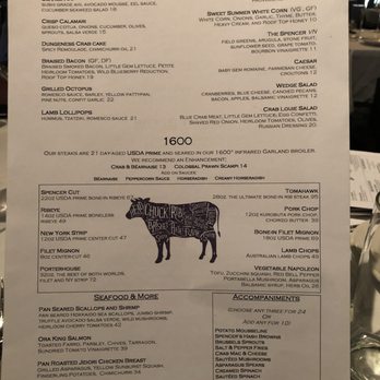 Spencer's for Steak and Chops - Menu - Steakhouses Near Me - San Jose, California