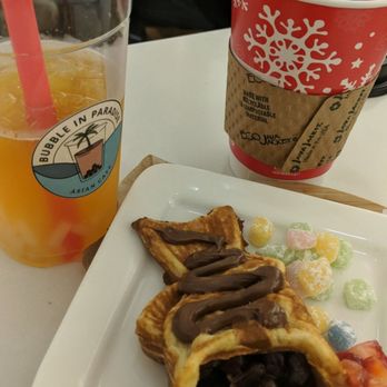 Bubble in Paradise - White Peach Fruit Tea with Lychee Jellies & Hot Taro with boba - Bubble Tea Near Me - Denville, New Jersey