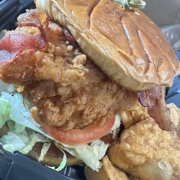 Buffalo chicken sandwich and their potato chips Buffalo chicken sandwich and their potato chips