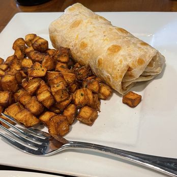 Frontier Perk Cafe - Breakfast Burrito with breakfast potato's - Cafes Near Me - St. Charles, Missouri