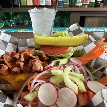 The Station Bar - Bacon Cheeseburger with Salad - Bars Near Me - Hampton Bays, New York