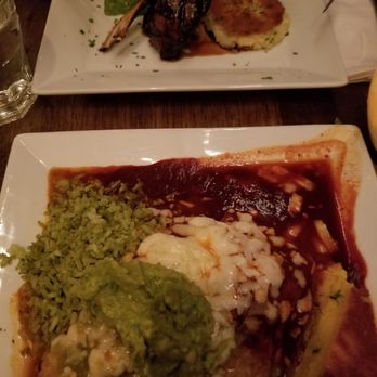 Cafe Pasqual's - Lamb chop special and Red chili enchilada - Vegetarian Near Me - Santa Fe, New Mexico