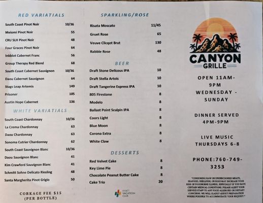 Menu photo 4 Canyon Grille Escondido, CA Menu photo 4 Canyon Grille Escondido, CA