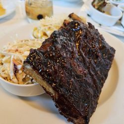 Amaro's Table - Ribs entree with slaw and Mac and cheese