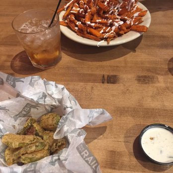The Rail - Fried Pickles and Amazing Sweet Potato Fries with Marshmallow Drizzle - WOW - Burgers Near Me - Strongsville, Ohio