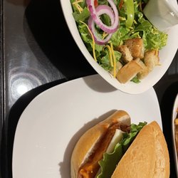 Bacon And Bleu - Buffalo chicken sandwich and side salad
