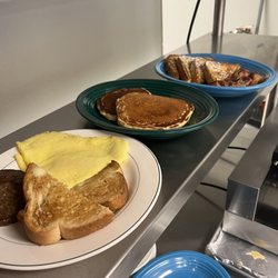 Mayberry Diner - The breakfast pictured below is a scrambled egg with toast and sausage patties, 2 pancakes, and the Opie's with bacon!