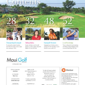 Maui Golf Review - Table of Contents (Left-hand page) - Golf Near Me - Wailuku, Hawaii Maui Golf Review - Table of Contents (Left-hand page) - Golf Near Me - Wailuku, Hawaii