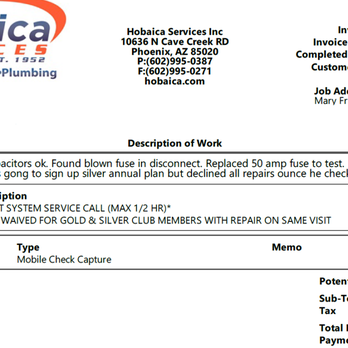 Hobaica Services - Overcharge invoice - Heating & Air Conditioning/HVAC Near Me - Phoenix, Arizona Hobaica Services - Overcharge invoice - Heating & Air Conditioning/HVAC Near Me - Phoenix, Arizona