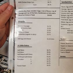 Cindy's Cafe - Menu as of 9-24-22